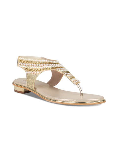 

Rocia Women Gold-Toned Embellished T-Strap Flats