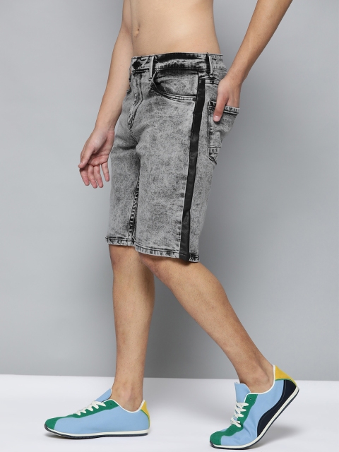 

HERE&NOW Men Charcoal Grey Washed Slim Fit Denim Shorts