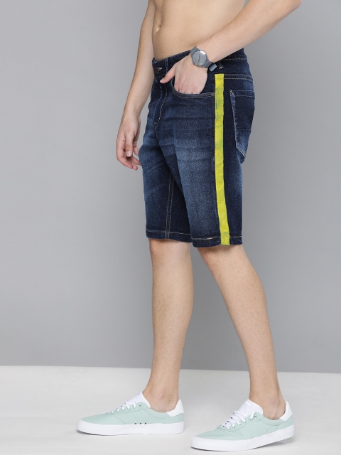 

HERE&NOW Men Blue Washed Slim Fit Denim Shorts with Side Stripes