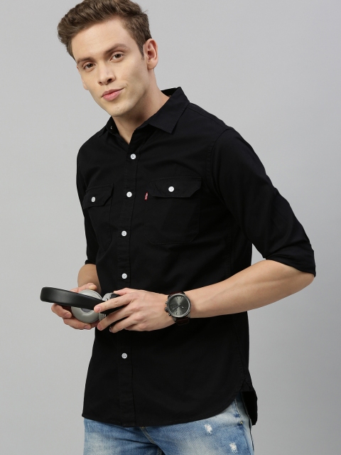 

Levis Men Black Slim Fit Solid Casual Shirt