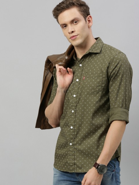 

Levis Men Olive Green & White Slim Fit Printed Casual Shirt