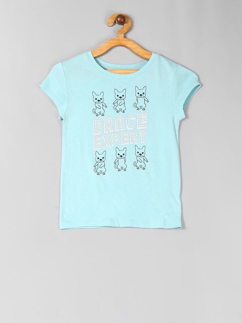 

GAP Girls Turquoise Blue & Black Printed Round Neck T-shirt
