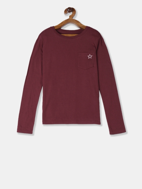 

GAP Girls Maroon Solid Round Neck T-shirt