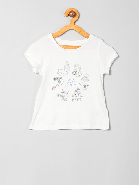 

GAP Girls White Printed Round Neck T-shirt