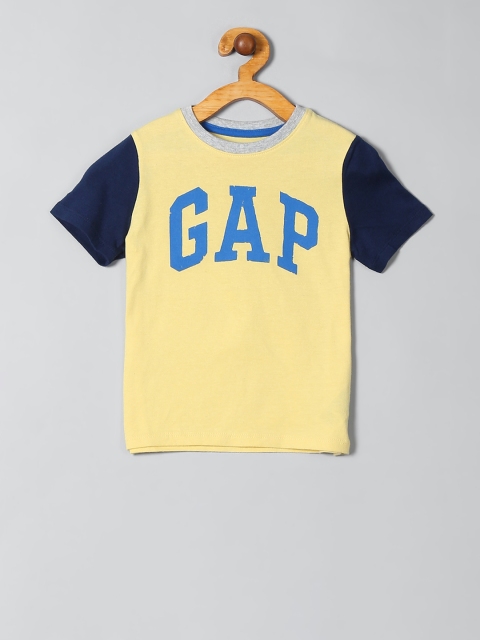 

GAP Boys Yellow & Navy Blue Logo Printed Round Neck T-shirt