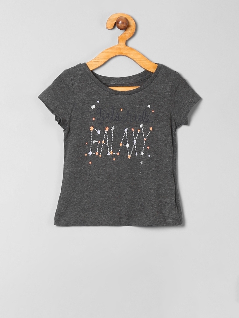 

GAP Girls Charcoal Grey Printed Round Neck T-shirt