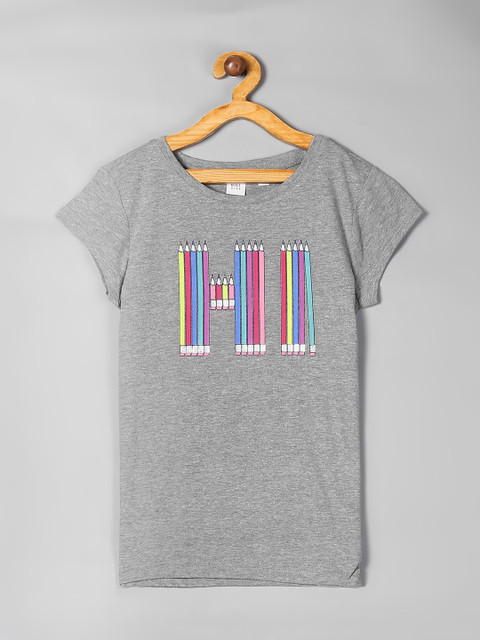 

GAP Girls Grey Printed Round Neck T-shirt