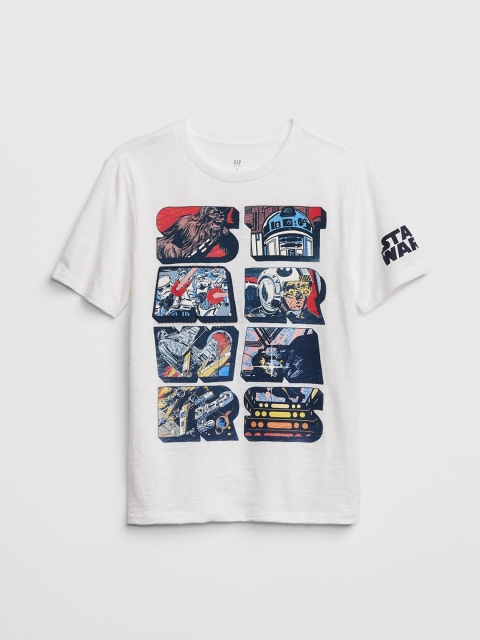

GAP Boys White Star Wars Printed Round Neck T-shirt