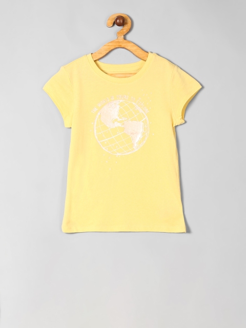 

GAP Girls Yellow & Off-White Printed Round Neck T-shirt