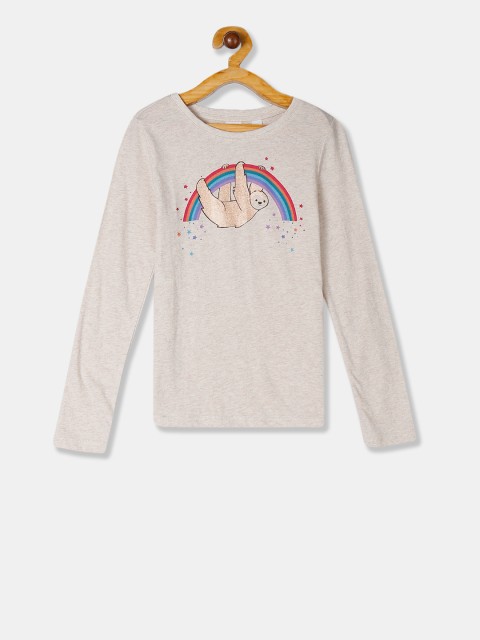 

GAP Girls Beige Graphic Printed Round Neck T-shirt