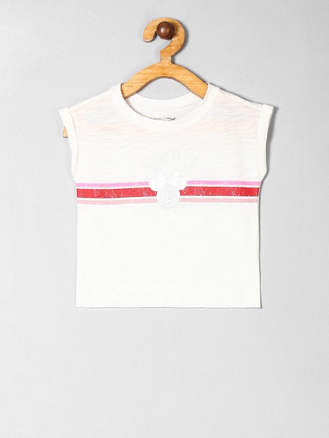 

GAP Girls White Disney Minnie Mouse Printed Round Neck T-shirt