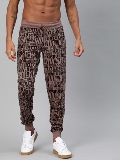 

HERE&NOW Men Mauve & Black Printed Straight Fit Joggers