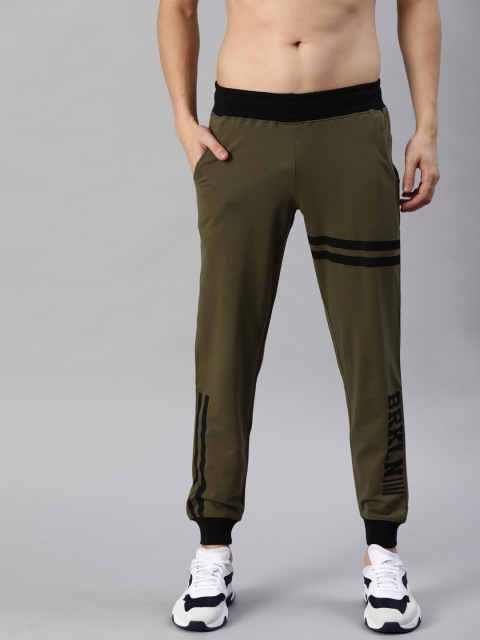 

HERE&NOW Men Olive Green & Black Straight Fit Printed Joggers