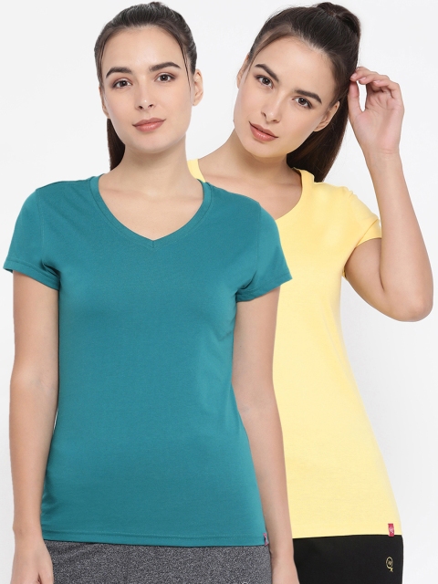 

Macrowoman W-Series Women Pack of 2 Solid V-Neck T-shirts, Sea green