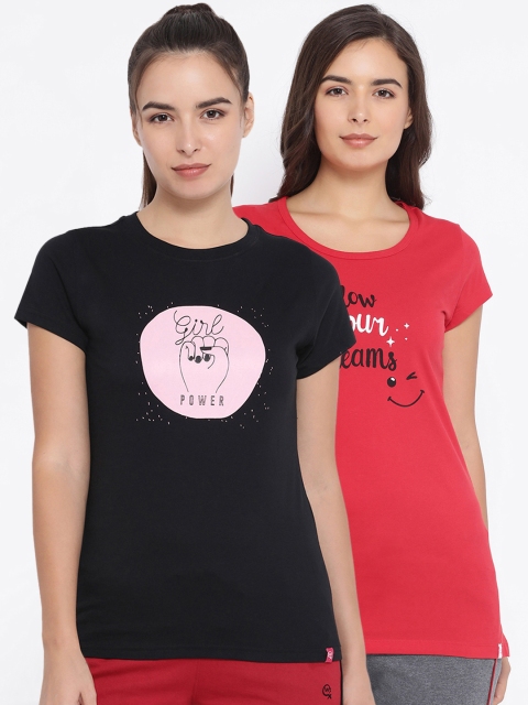 

Macrowoman W-Series Women Pack of 2 Printed Round Neck T-shirts, Black