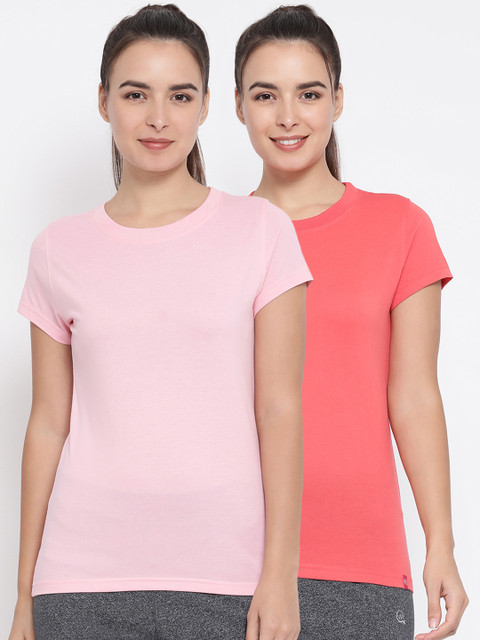 

Macrowoman W-Series Women Pack of 2 Solid Round Neck T-shirts, Pink