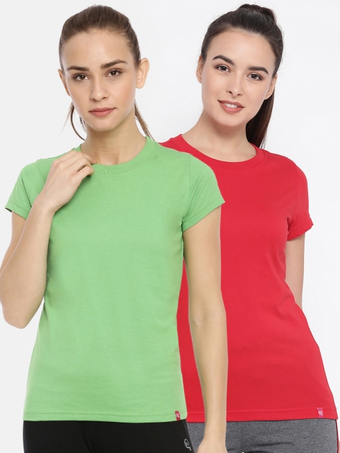 

Macrowoman W-Series Pack of 2 Women Red & Green Solid Round Neck T-shirt