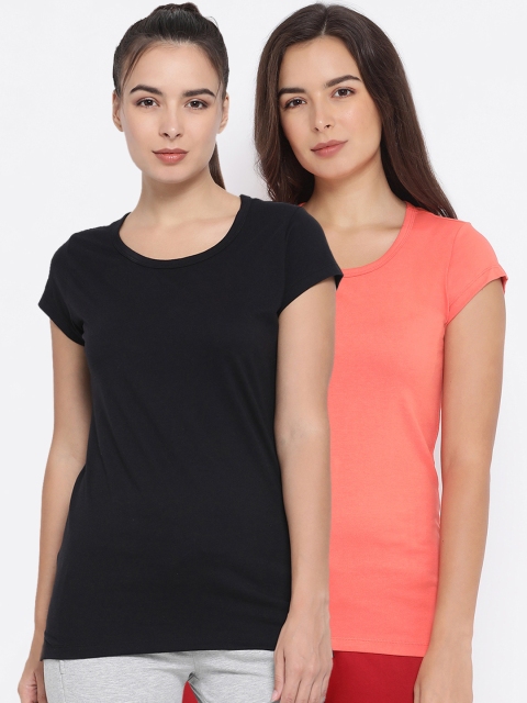 

Macrowoman W-Series Women Pack of 2 Solid Round Neck T-shirt, Coral