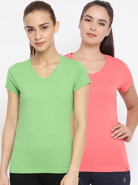 

Macrowoman W-Series Women Pack Of 2 Solid V-Neck T-shirt, Green