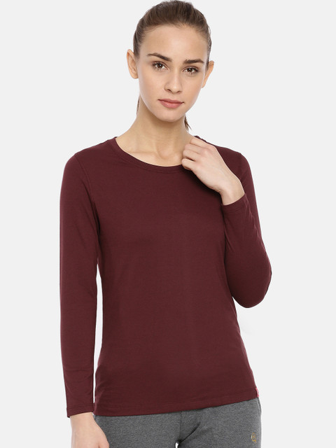 

Macrowoman W-Series Women Burgundy Solid Round Neck T-shirt