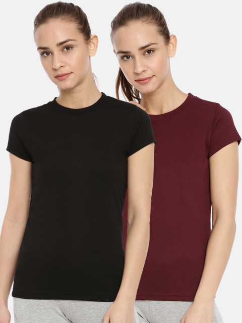 

Macrowoman W-Series Women Pack of 2 Solid Round Neck T-shirts, Black