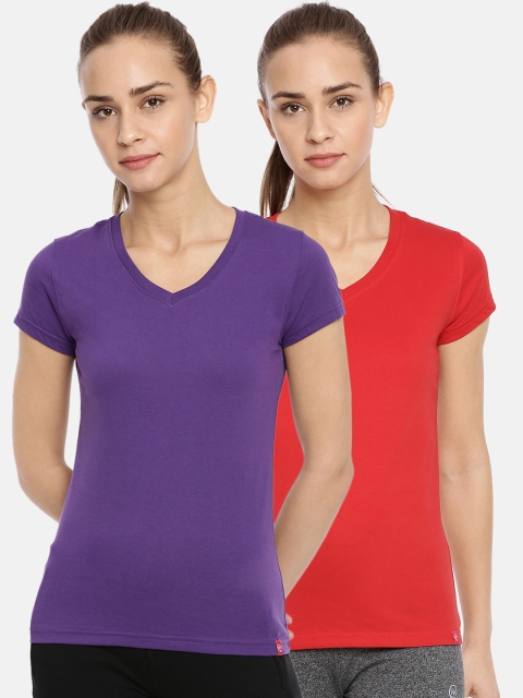 

Macrowoman W-Series Women Pack of 2 Solid V-Neck T-shirt, Red
