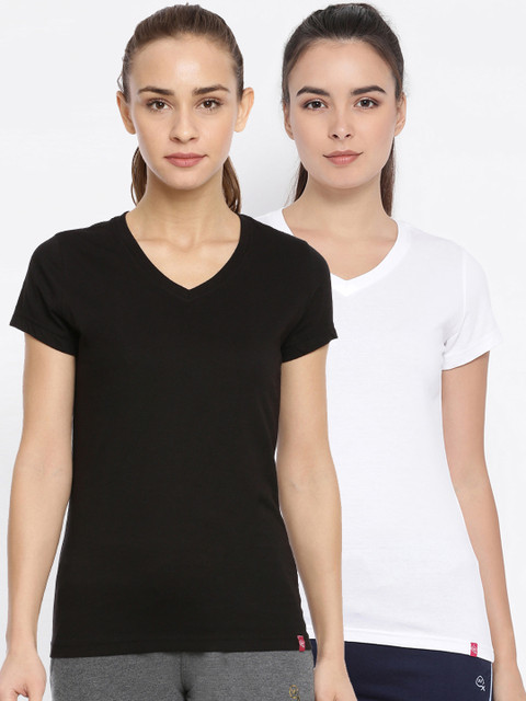 

Macrowoman W-Series Women Pack of 2 Solid V-Neck T-shirt, Black