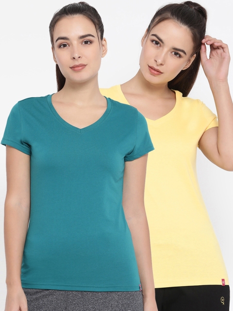 

Macrowoman W-Series Women Pack of 2 Solid V-Neck T-shirts, Sea green