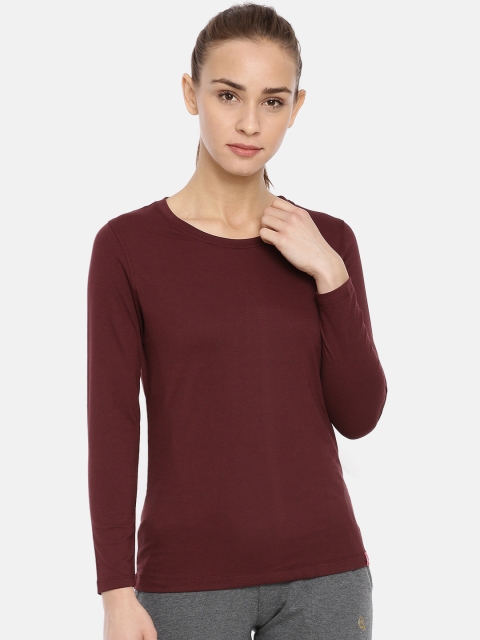 

Macrowoman W-Series Women Burgundy Solid Round Neck T-shirt