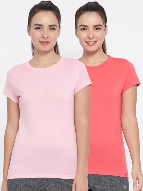 

Macrowoman W-Series Women Pack of 2 Solid Round Neck T-shirt, Pink