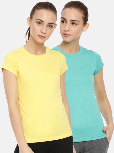

Macrowoman W-Series Pack of 2 Women Solid Round Neck T-shirt, Turquoise blue