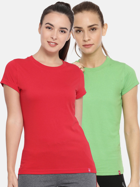 

Macrowoman W-Series Women Pack of 2 Solid Round Neck T-shirts, Red