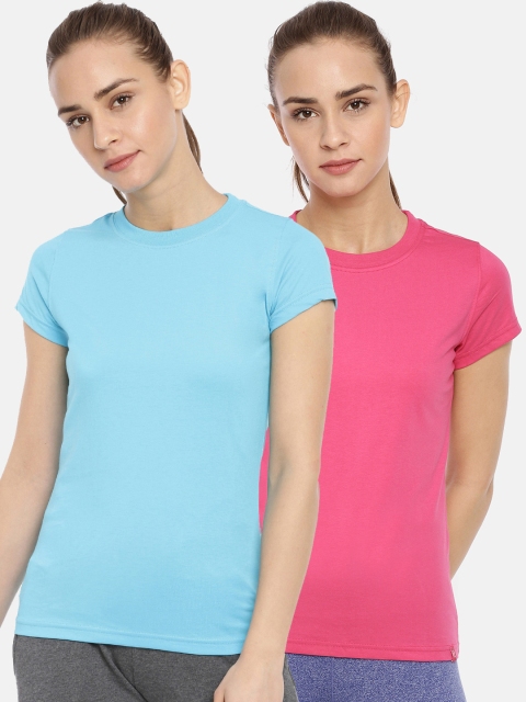 

Macrowoman W-Series Women Pack Of 2 Pink & Blue Solid Round Neck T-shirt