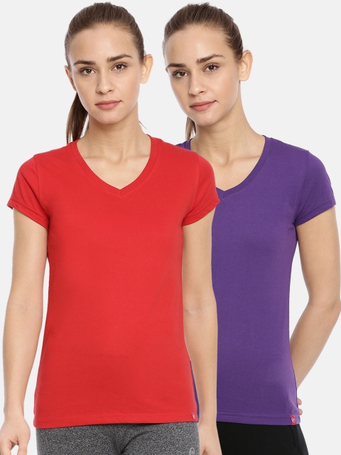 

Macrowoman W-Series Women Red Pack of 2 Solid V-Neck T-shirt