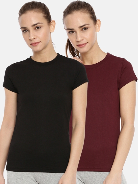 

Macrowoman W-Series Women Pack of 2 Solid Round Neck T-shirts, Black