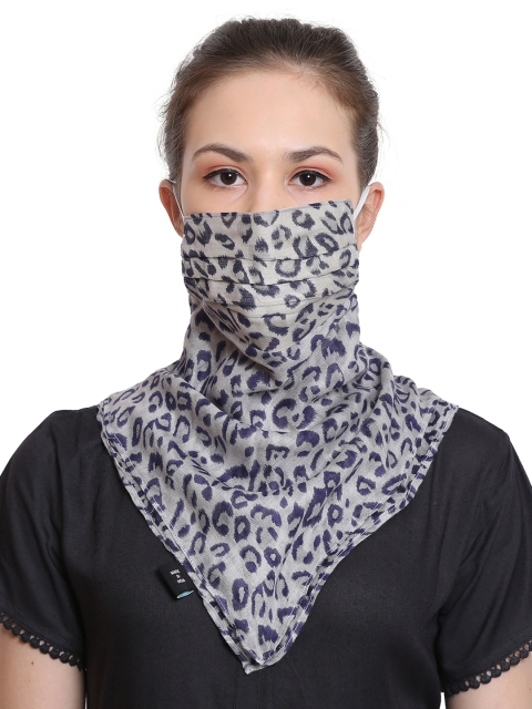 

Anekaant Women Blue & Grey Printed 3-Ply Reusable Scarf Style Mask