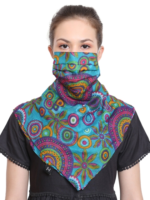 

Anekaant 3-Ply Reusable Turquoise & Multi Cotton Printed Scarf Style Fashion Mask, Blue