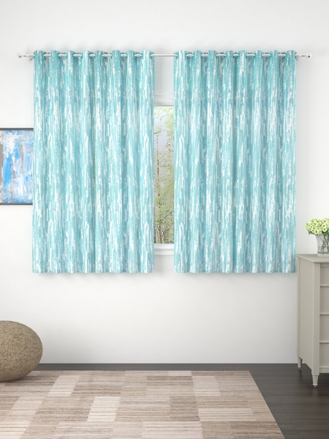 

Story@home Turquoise Blue & White Set of 4 Jacquard Textured Window Curtains