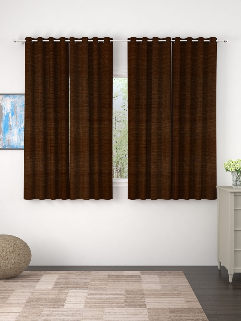 

Story@home Set of 4 Brown Jacquard Textured Window Curtains