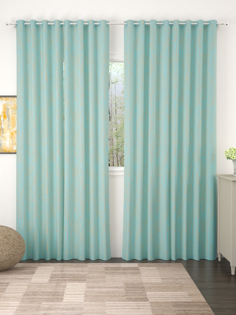 

Story@home Turquoise Blue & Beige Set of 4 Door Curtains