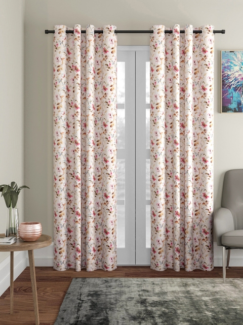 

Soumya Off-White & Pink Single Premium Room Darkening Long Door Curtain