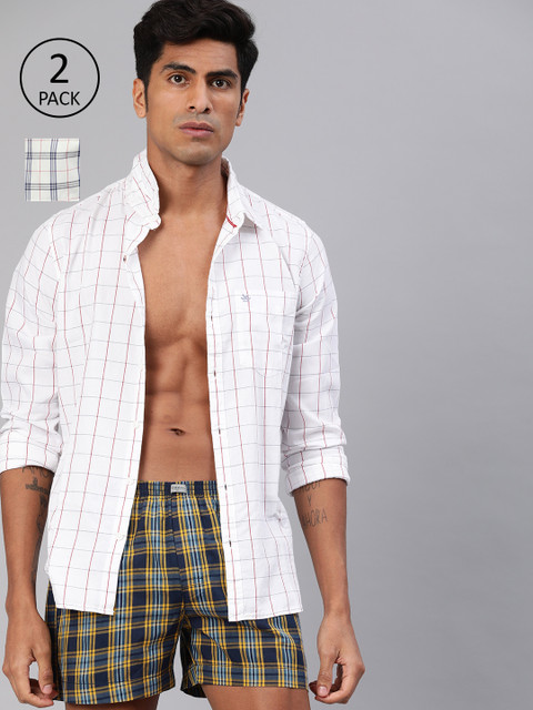 

Mast & Harbour Men Pack of 2 Checked Pure Cotton Boxers MNH-BOX-2PP-013A1, Navy blue
