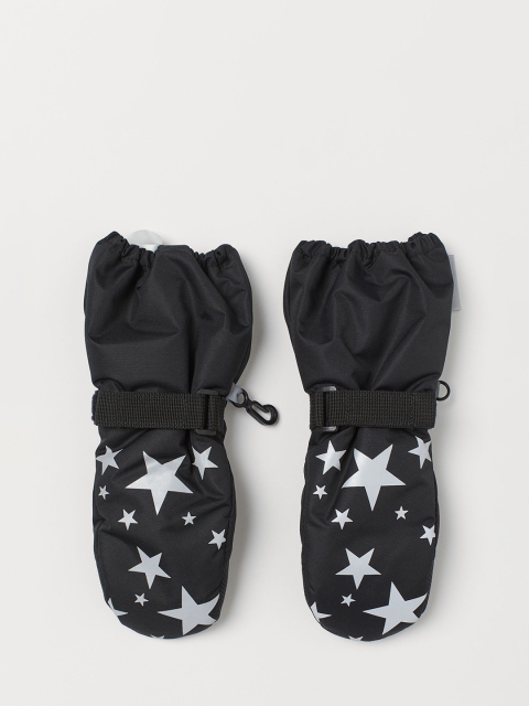 

H&M Boys Black Printed Water-Repellent Ski Mittens