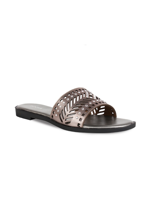 

Rocia Women Gunmetal-Toned Embellished Open Toe Flats, Metallic
