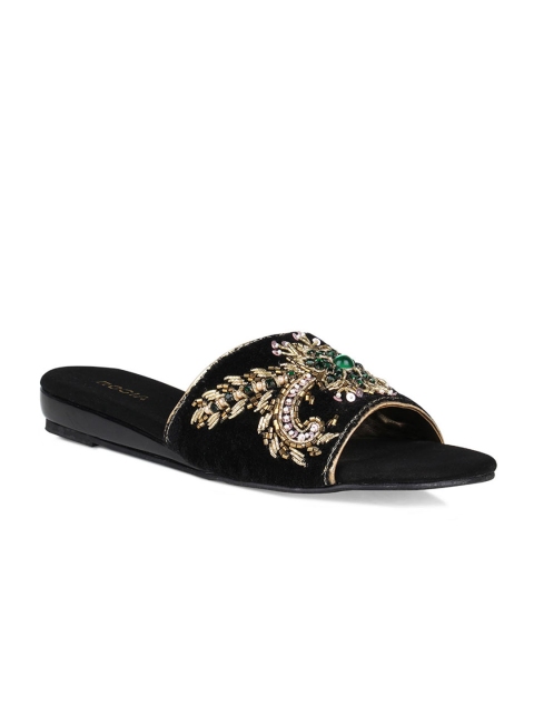 

Rocia Women Black Embellished Open Toe Flats