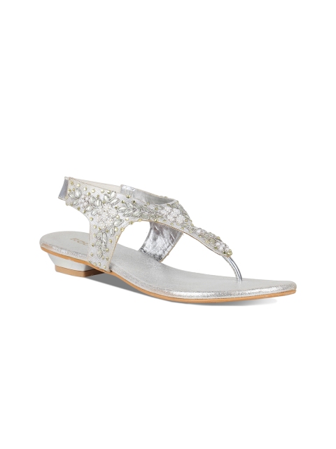 

Rocia Women Silver-Toned Embellished T-Strap Flats