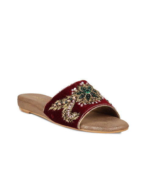 

Rocia Women Maroon Embellished Open Toe Flats