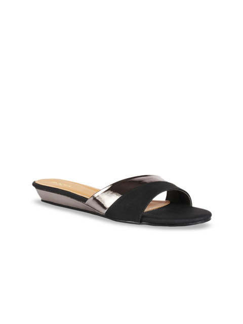 

Rocia Women Black & Gunmetal Colourblocked Open Toe Flats