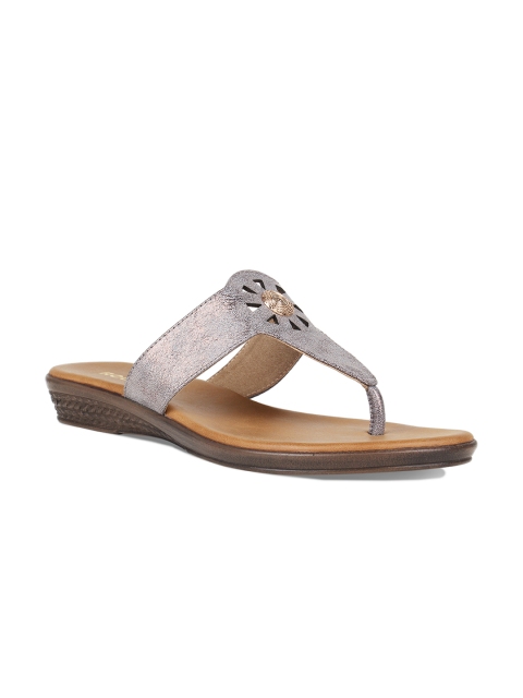 

Rocia Women Gunmetal-Toned Embellished Open Toe Flats, Metallic