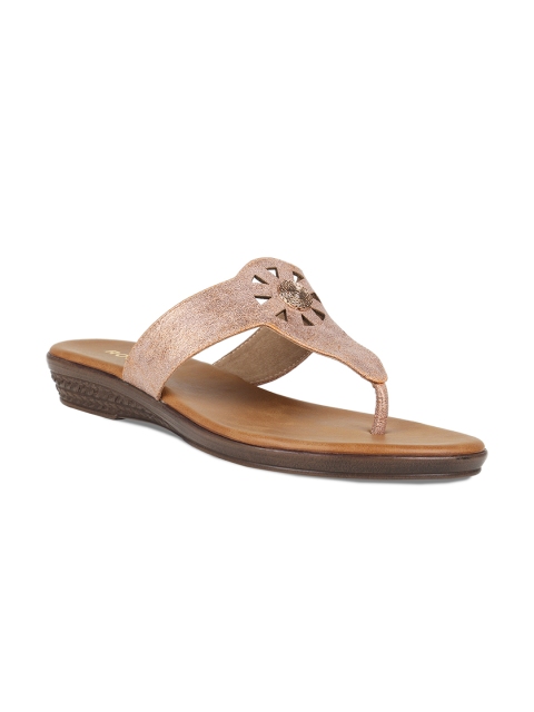 

Rocia Women Champagne-Coloured Textured T-Strap Flats